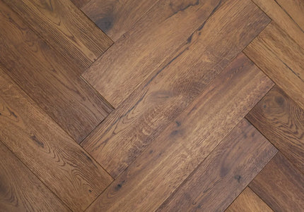 Antique Brown Brushed Oiled Engineered Herringbone Flooring