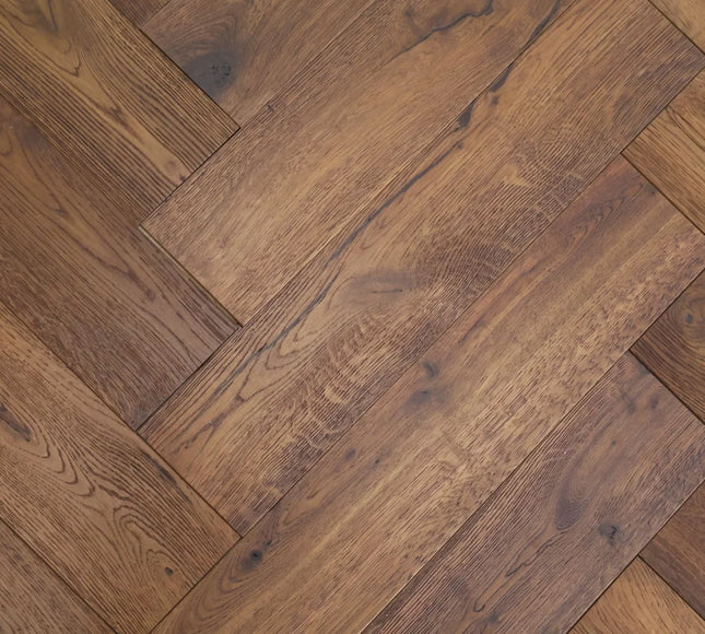 Antique Brown Brushed Oiled Engineered Herringbone Flooring