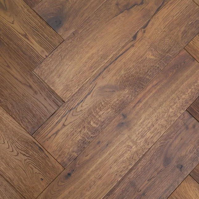 Antique Brown Brushed Oiled Engineered Herringbone Flooring