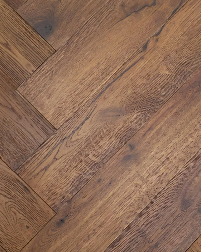 Antique Brown Brushed Oiled Engineered Herringbone Flooring