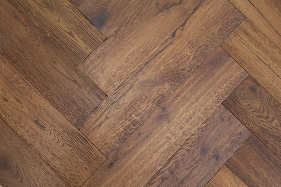 Antique Brown Brushed Oiled Engineered Herringbone Flooring