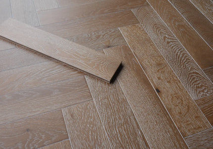 Smoked White Brushed Oiled Engineered Herringbone Flooring