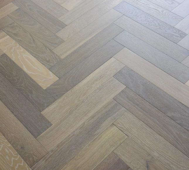 Smoke Grey Brushed UV Oiled Engineered Herringbone Flooring