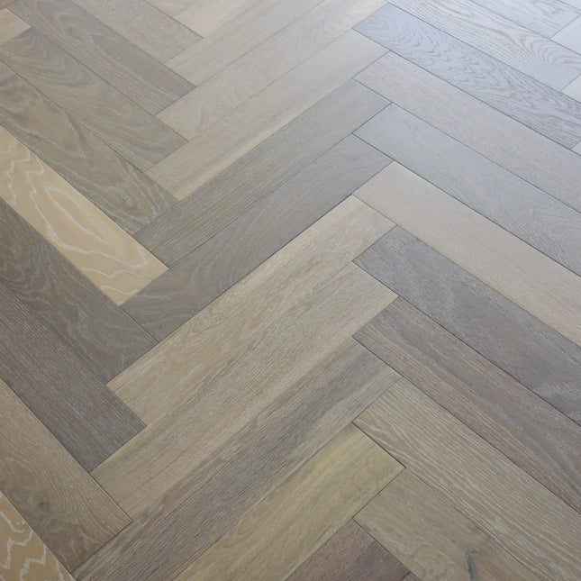 Smoke Grey Brushed UV Oiled Engineered Herringbone Flooring