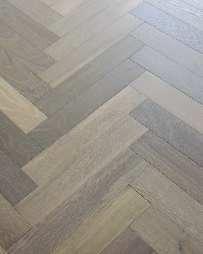 Smoke Grey Brushed UV Oiled Engineered Herringbone Flooring