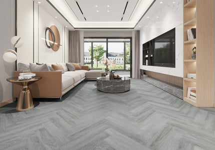 French Grey Contemporary SPC Herringbone Flooring