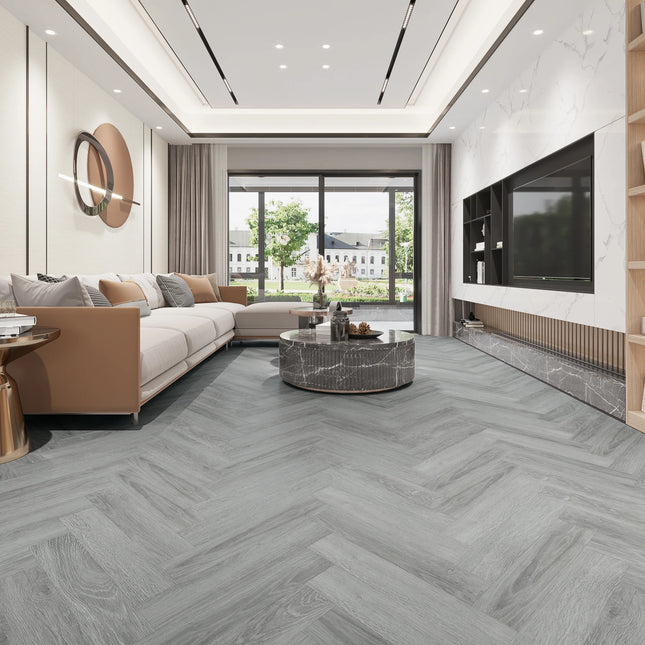 French Grey Contemporary SPC Herringbone Flooring