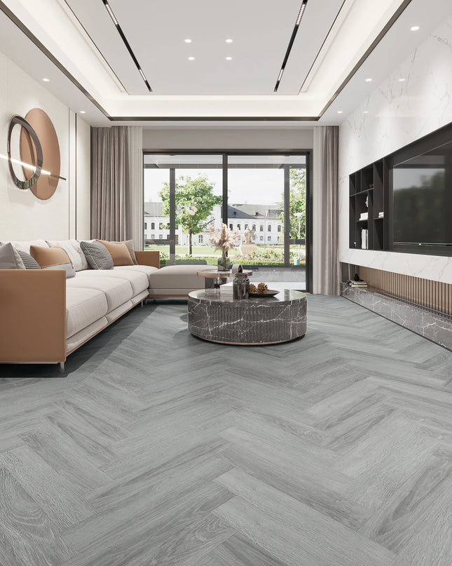 French Grey Contemporary SPC Herringbone Flooring