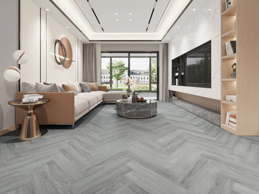 French Grey Contemporary SPC Herringbone Flooring