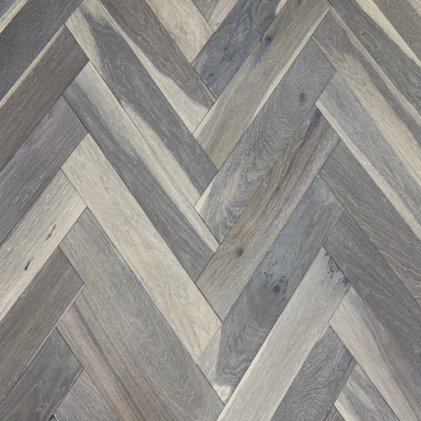 Smoked Grey Brushed Matt Lacquered Engineered Herringbone Flooring