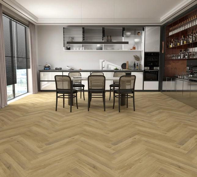 Rustic Raw Oak Dryback LVT Herringbone Flooring
