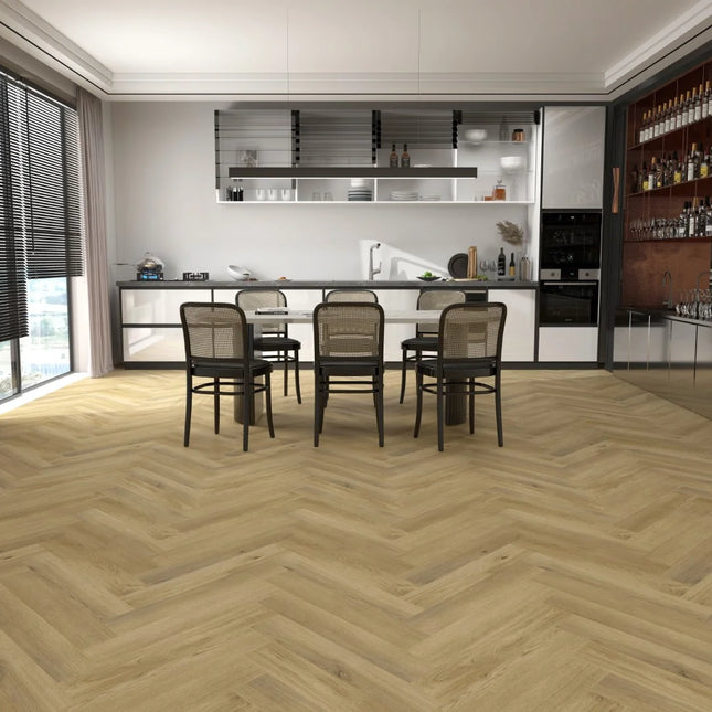 Rustic Raw Oak Dryback LVT Herringbone Flooring
