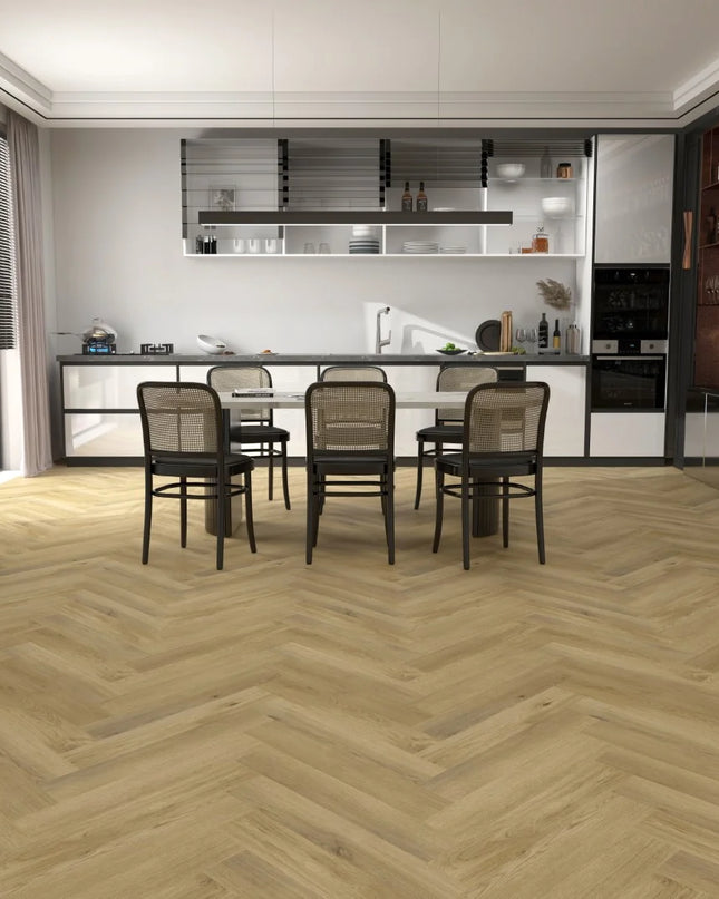 Rustic Raw Oak Dryback LVT Herringbone Flooring