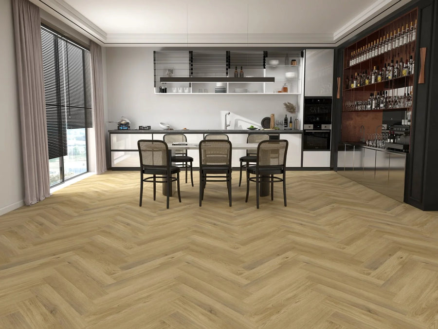 Rustic Raw Oak Dryback LVT Herringbone Flooring