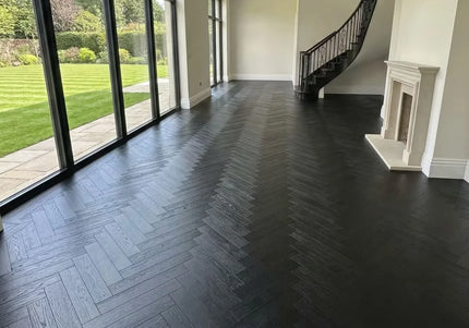 Galaxy Black Brushed Lacquered Engineered Herringbone Flooring