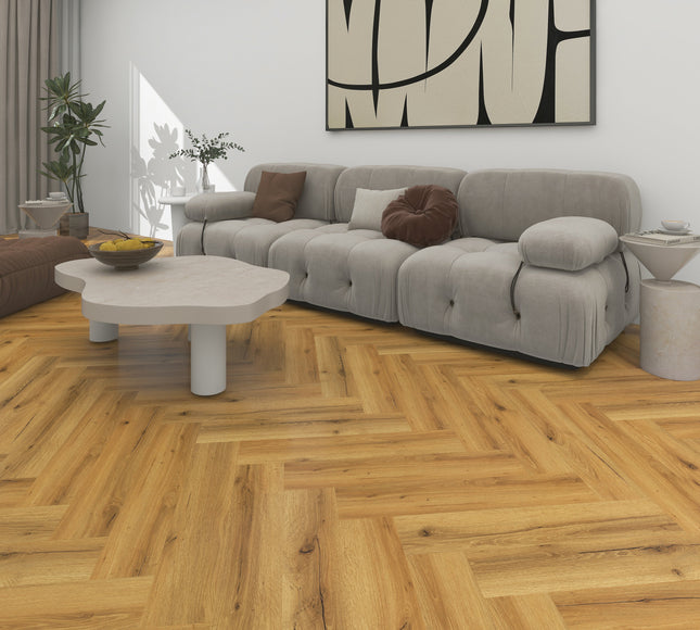 Smoked Oak Rustic SPC Herringbone Waterproof Flooring