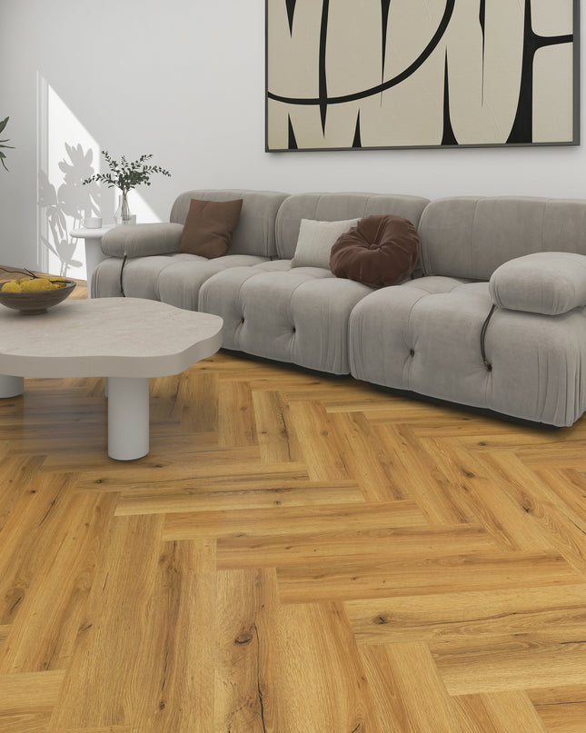 Smoked Oak Rustic SPC Herringbone Waterproof Flooring