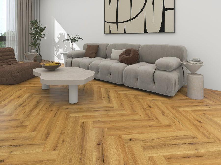 Smoked Oak Rustic SPC Herringbone Waterproof Flooring