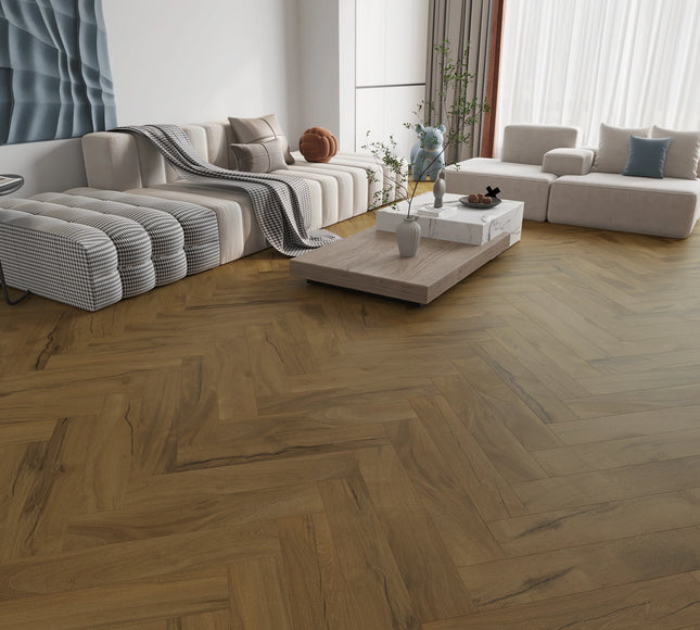 Vintage Walnut Premium Waterproof Herringbone SPC Flooring