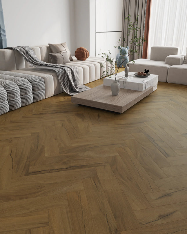 Vintage Walnut Premium Waterproof Herringbone SPC Flooring