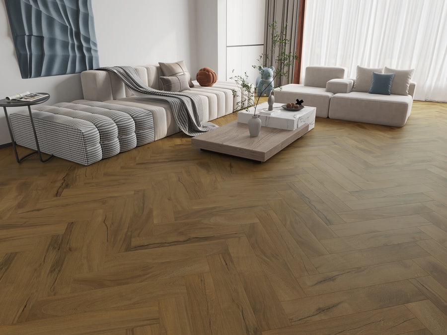 Vintage Walnut Premium Waterproof Herringbone SPC Flooring