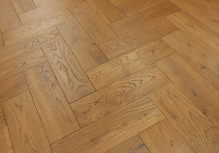 Golden Smoke Brushed & Oiled Solid Oak Herringbone Flooring