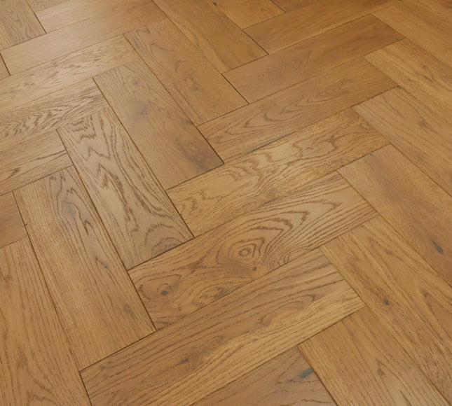 Golden Smoke Brushed & Oiled Solid Oak Herringbone Flooring