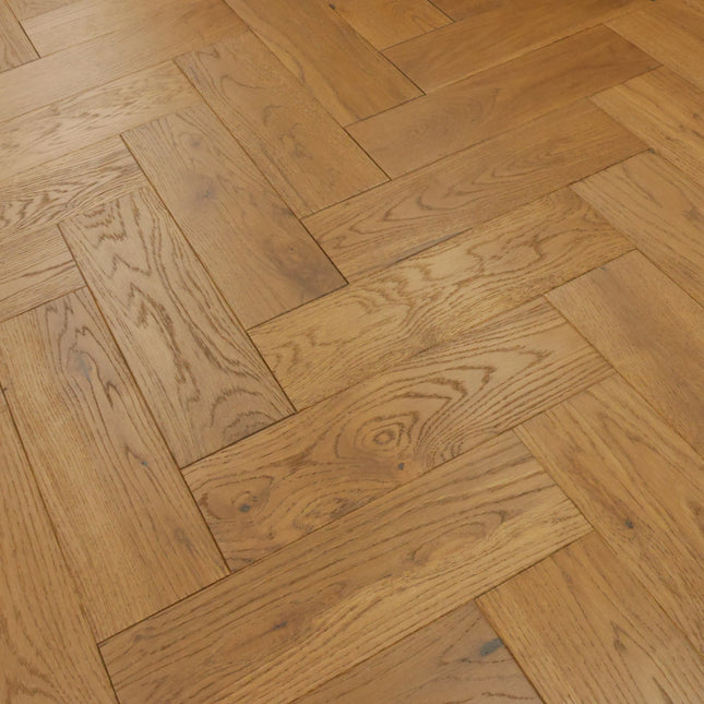 Golden Smoke Brushed & Oiled Solid Oak Herringbone Flooring