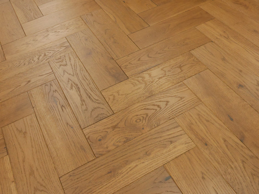 Golden Smoke Brushed & Oiled Solid Oak Herringbone Flooring