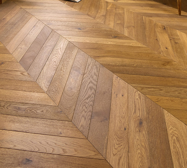 Classic Smoked Brushed UV Oiled Engineered Chevron Oak Flooring
