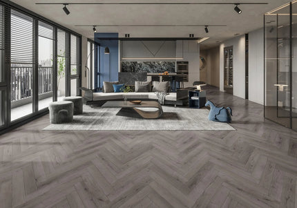 Modern Midnight Grey Oak Parquet Flooring