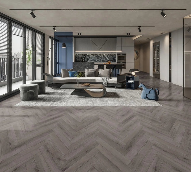 Modern Midnight Grey Oak Parquet Flooring