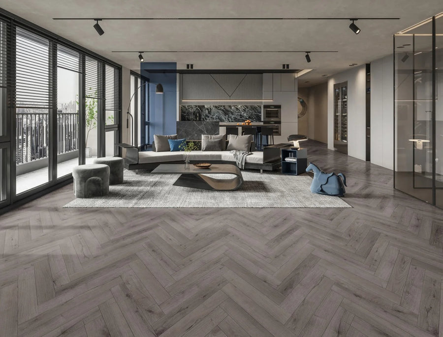 Modern Midnight Grey Oak Parquet Flooring