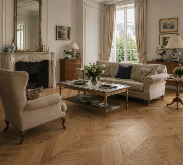 Classic Natural Matt Lacquered Engineered Chevron Oak Flooring