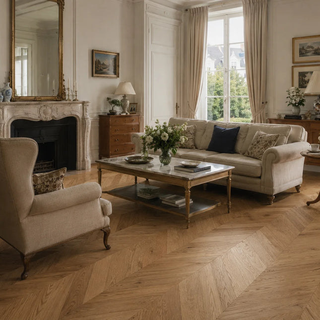 Classic Natural Matt Lacquered Engineered Chevron Oak Flooring