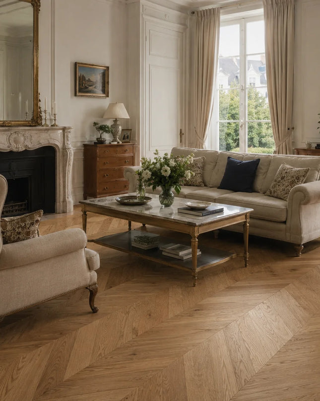 Classic Natural Matt Lacquered Engineered Chevron Oak Flooring