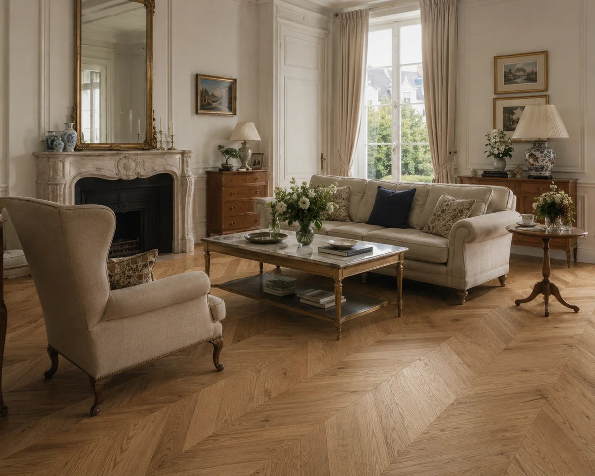 Classic Natural Matt Lacquered Engineered Chevron Oak Flooring
