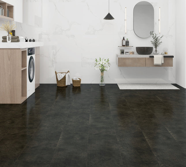 Onyx Black Waterproof SPC Tile Effect Flooring – Stone Finish