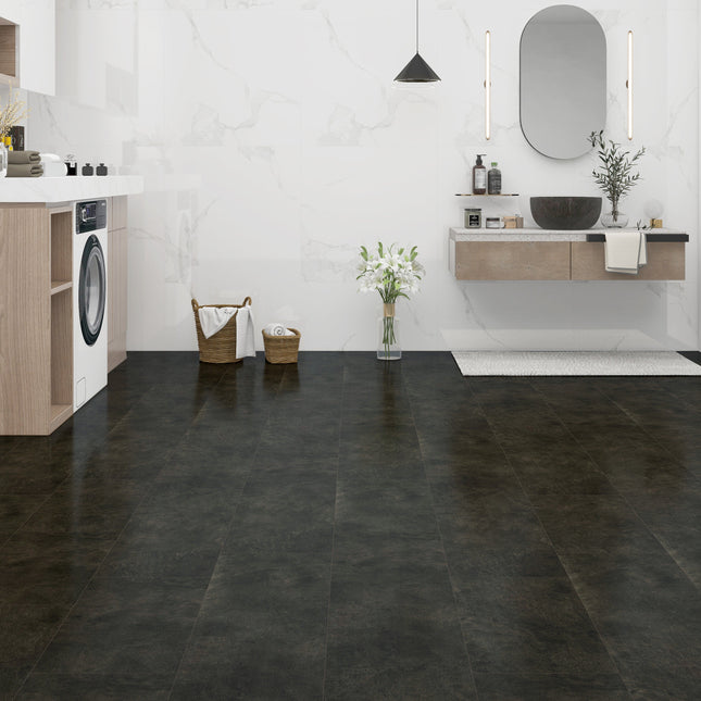 Onyx Black Waterproof SPC Tile Effect Flooring – Stone Finish