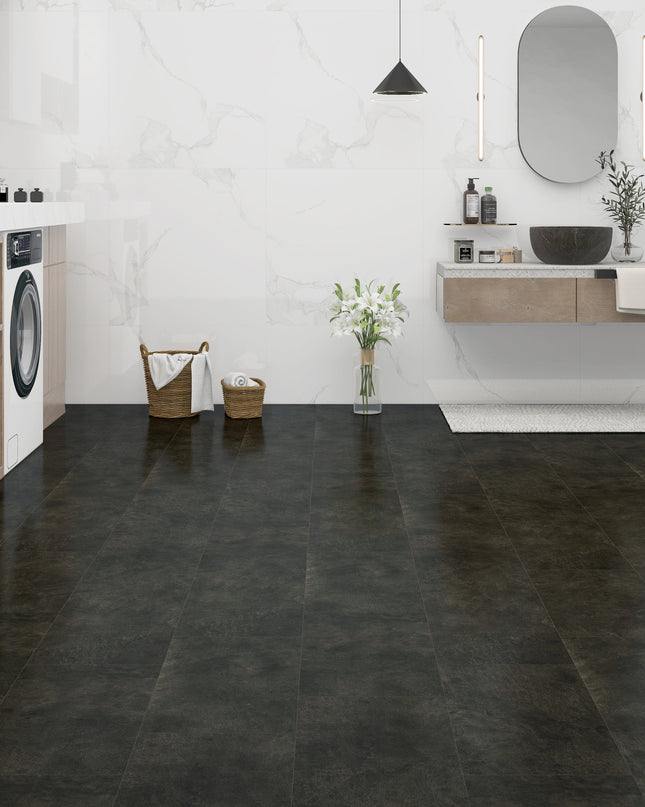 Onyx Black Waterproof SPC Tile Effect Flooring – Stone Finish