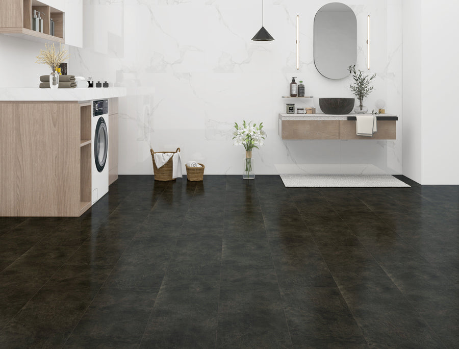 Onyx Black Waterproof SPC Tile Effect Flooring – Stone Finish