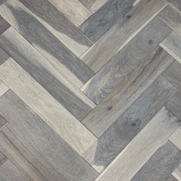 Mystic Smoked Grey Brushed Lacquered Engineered Herringbone Flooring