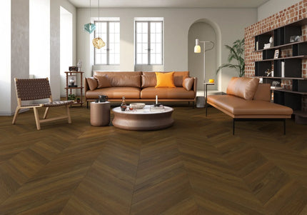 Classic Dark Brown Brushed & Oiled Engineered Chevron Oak Flooring