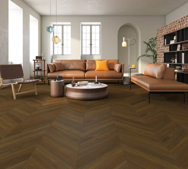 Classic Dark Brown Brushed & Oiled Engineered Chevron Oak Flooring