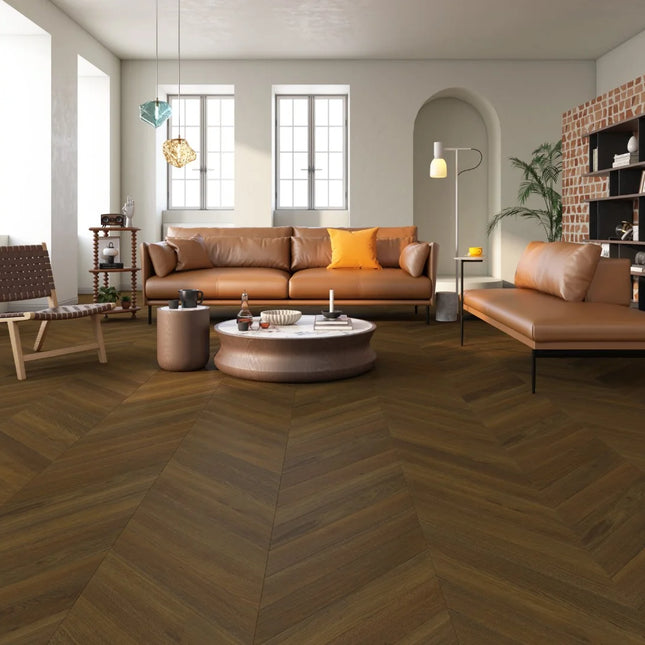 Classic Dark Brown Brushed & Oiled Engineered Chevron Oak Flooring