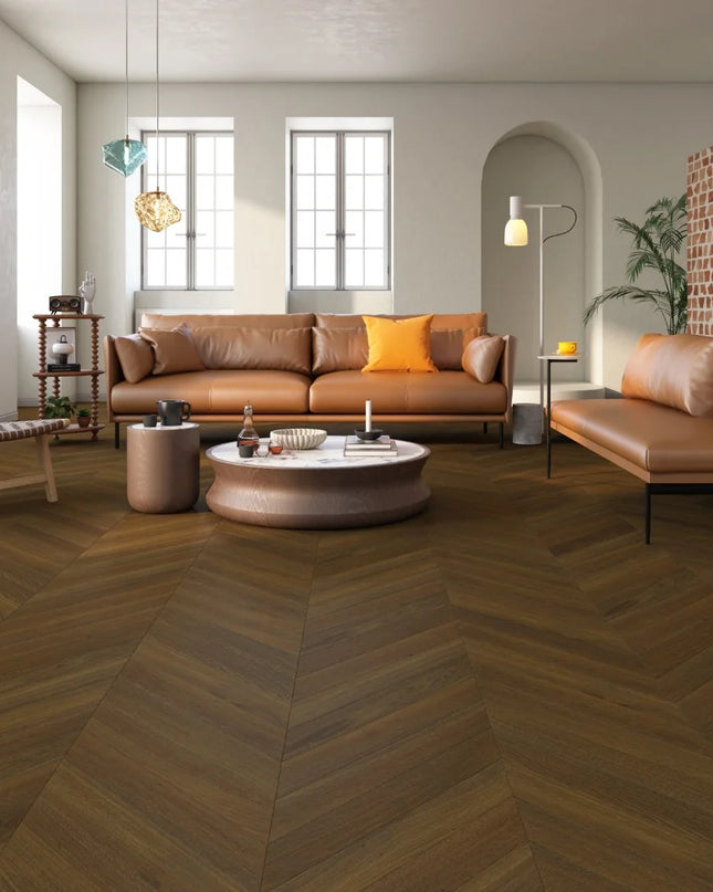 Classic Dark Brown Brushed & Oiled Engineered Chevron Oak Flooring
