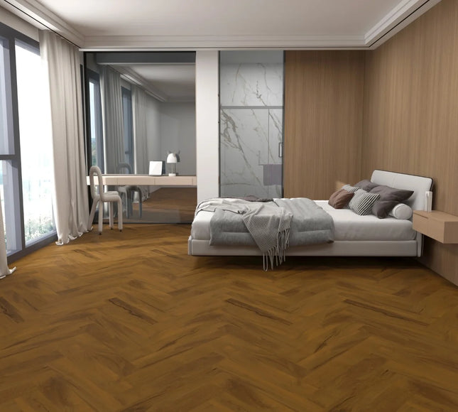 Golden Honey Oak Luxury Vinyl Herringbone Flooring