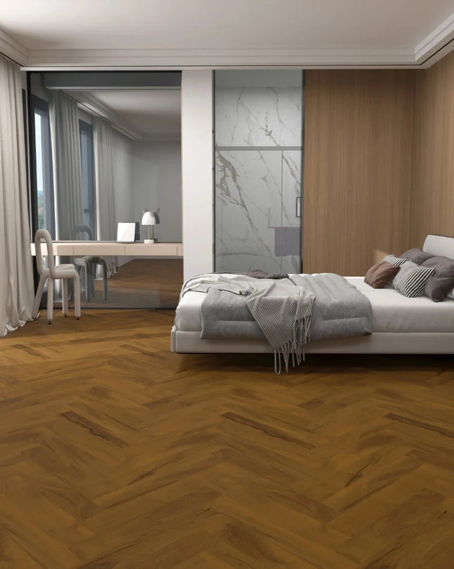Golden Honey Oak Luxury Vinyl Herringbone Flooring