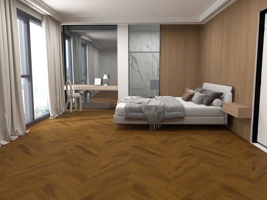 Golden Honey Oak Luxury Vinyl Herringbone Flooring