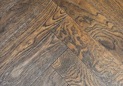 Dark Brown Brushed Oiled Engineered Herringbone Flooring